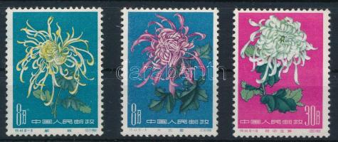 Kínai Népköztársaság 1960-1961 Krizantémek sor 3 értéke (Mi EUR 400.-) (barnulás a gumin / brownish ...
