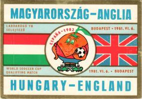 Magyarország - Anglia labdarúgó-világbajnokság selejtező. Budapest 1981. VI. 6. Emléklap, tervezte Á...