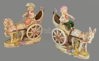2 db Wagner &amp; Appel Csacsifogat lánnyal és fiúval porcelán. Kézzel festett, jelzett, hibátla...