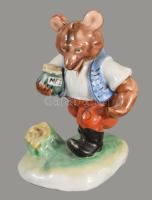 Herendi mézet cipelő medve, kézzel festett, jelzett, hibátlan, m: 13,5 cm