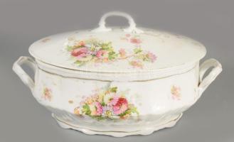 Antik porcelán leveses tál. Matricás, jelzett, kopással 22x29 cm