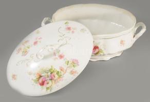 Antik porcelán leveses tál. Matricás, jelzett, kopással 22x29 cm