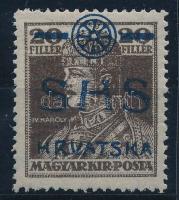 SHS 1918 Károly 20f fekete helyett kék színű felülnyomással, Bodor vizsgálójellel, Certificate: Zrin...