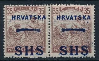 SHS 1918 Arató 35f pár eltolódott felülnyomással, Bodor vizsgálójellel