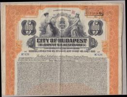 1927 "City of Budapest" kamatozó kötvény  1000$-ról, szelvényekkel, Sipőcz Jenő főpolgármester saját kezű aláírásával T:3