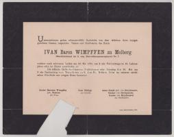 1895 báró Iván Wimpffen zu Molberg, a m. kir. 7. honvéd huszárezred alezredese halotti értesítője, a...