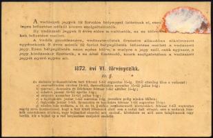 Nyitra 1875 Vadászati jegy 12Ft benyomott okmánybélyeggel. Hajtott