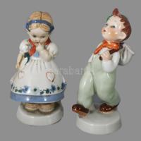 Kisfiú és kislány 2 db német porcelán Kézzel festett, jelzés nélkül, hibátlan 17-18 cm