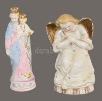 ca 1900 Angyal és Szűz Mária 2 db porcelán kegyszobor 11 cm