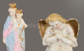 ca 1900 Angyal és Szűz Mária 2 db porcelán kegyszobor 11 cm
