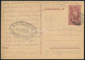 1941 Levelezőlap "RICSE" táborból küldve "M. Kir. Rendőrség / ELLENŐRIZVE" cenzú...
