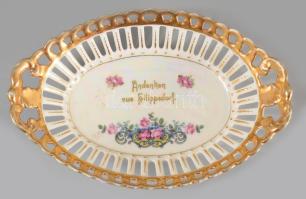 Andenken an Philippsdorf. Áttört porcelán tál. kézzel festett, hibátlan 20x14 cm