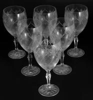 Kristály talpas italos pohárt szett, csiszolt mintával, 6 darab, hibátlan, m: 17 cm