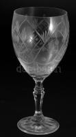Kristály talpas italos pohárt szett, csiszolt mintával, 6 darab, hibátlan, m: 17 cm