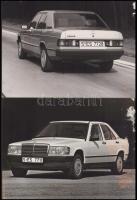 Mercedes 190/190 E autó, 2 db reklámfotó, hátoldalon feliratozva, lapszéli sérüléssel, 16×21 cm