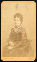 cca 1870 Elegáns hölgy portréja, vizitkártya Letzter junior kassai műterméből, 10,5x6 cm
