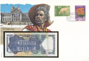 Uruguay 1989. 50P borítékban, alkalmi bélyeggel és bélyegzéssel T:UNC
Uruguay 1989. 50 Pesos in env...