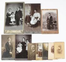 10 db keményhátú fotó (vizitkártya, kabinetfotó), különféle győri műtermekből (Fodor Vilmos, Rembran...