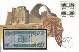 Irak DN(1980) 1D felbélyegzett borítékban, bélyegzéssel T:UNC
Iraq ND(1980) 1 Dinar in envelope wit...