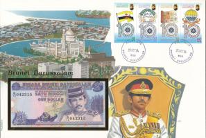 Brunei 1991. 1R felbélyegzett borítékban, bélyegzéssel T:UNC
Brunei 1991. 1 Ringgit in envelope wit...