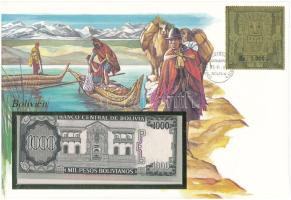 Bolívia 1982. 1000P felbélyegzett borítékban, bélyegzéssel T:UNC
Bolivia 1982. 1000 Pesos in envelo...