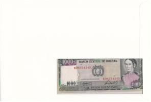 Bolívia 1982. 1000P felbélyegzett borítékban, bélyegzéssel T:UNC
Bolivia 1982. 1000 Pesos in envelo...