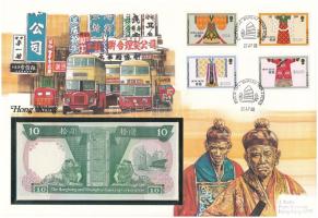 Hongkong 1986. 10D borítékban, alkalmi bélyeggel és bélyegzésekkel T:UNC
Hong Kong 1986. 10 Dollars...
