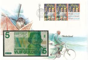Hollandia 1973. 5G felbélyegzett borítékban, bélyegzéssel T:UNC
Netherlands 1973. 5 Gulden in envel...