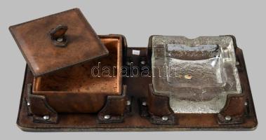 Carl Aubock stílusú dohányzó készlet bőr borítással, 31x16 cm