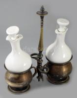 A. Fremais francia ezüstözött olaj-ecet kínáló készlet, üvegekkel, jelzett, m: 24,5 cm