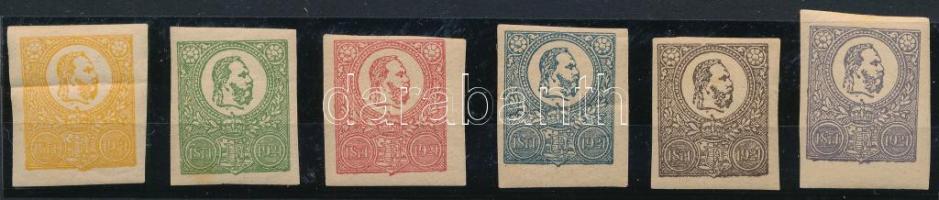 1921 Kőnyomat emlékkiadás 6 klf vágott bélyeg (2kr, 10kr törés / fold)