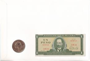 Kuba 1980. 1P + 2007. 1P felbélyegzett bankjegyes és érmés boríték bélyegzéssel, német nyelvű leírás...