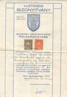 1932 Izraelita vallású házaspár illetőségi bizonyítványa + Zsibárukereskedő Ipartestület felvételi okmáyn
