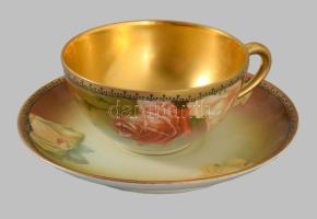 Bavaria antik 5 részes kávés szett, desszertes tényér, 2 alátét, 2 csésze, jelzett, d: 19,5 cm