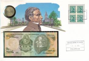 Uruguay 1965. 10P + 1987(DN) 100P felbélyegzett bankjegyes és érmés boríték bélyegzéssel T:UNC
Urug...