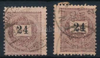 1889 24kr 2 db bélyeg különböző irányba elfogazva