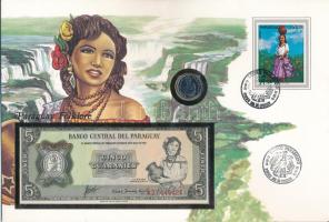 Paraguay 1963(DN) 5G + 1984. 5G felbélyegzett bankjegyes és érmés boríték bélyegzéssel T:UNC
Paragu...