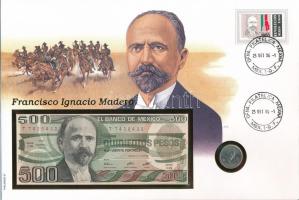 Mexikó 1980. 5c Cu-Ni + 1983. 500P "Francisco Ignacio Madero" érmés és bankjegyes felbélye...