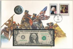 Amerikai Egyesült Államok 1981. 1$ bankjegy + 1976 25c Cu- Ni érme felbélyegzett borítékban, bélyegz...