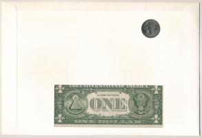 Amerikai Egyesült Államok 1981. 1$ bankjegy + 1976 25c Cu- Ni érme felbélyegzett borítékban, bélyegz...