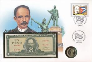 Kuba 1988. 1P "José Martí" + 1992. 1P "José Martí" felbélyegzett bankjegyes és é...