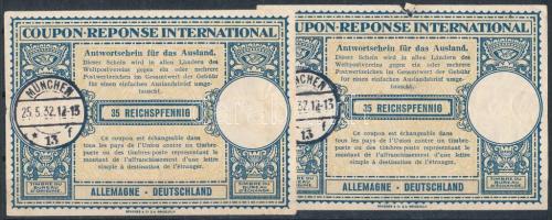 1932 2 DB Nemzetközi válaszdíjszelvény 35Pf "MÜNCHEN"