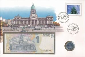 Argentína 1992-1994(DN) 1P + 1984. 1P felbélyegzett bankjegyes és érmés boríték bélyegzéssel T:UNC
...