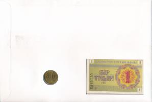 Kazahsztán 1993. 1T + 1993. 50T "Nemzeti Szimbólum"érmés és bankjegyes felbélyegzett borít...