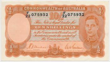 Ausztrália 1939. 10Sh narancsszínű aláírások T:I- RR! /  Australia 1939. 10 Shilling with orange signatures! C:Au Very RARE!