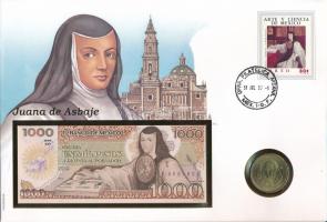 Mexikó 1991. 1000P Al-bronz + 1985. 1000P "Juana de Asbaje költő, apáca" felbélyegzett bor...