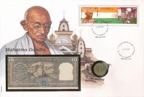 India 1969. 20p Al-bronz + 1969-1970. 10R "Mahatma Gandhi" felbélyegzett borítékban, bélye...