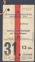 1964 Belépőjegy az Innsbrucki téli olimpiára / Entry ticket to the Innsbruck Winter Olympic games