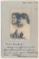 1900 Blaha Lujza és Sárika, ragasztott fotó. Strelisky felvétele, Silberer Béla kiadása