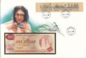 Guyana 1980-1983(DN) 1$ felbélyegzett borítékban, bélyegzéssel, német nyelvű leírással T:UNC
Guyana...